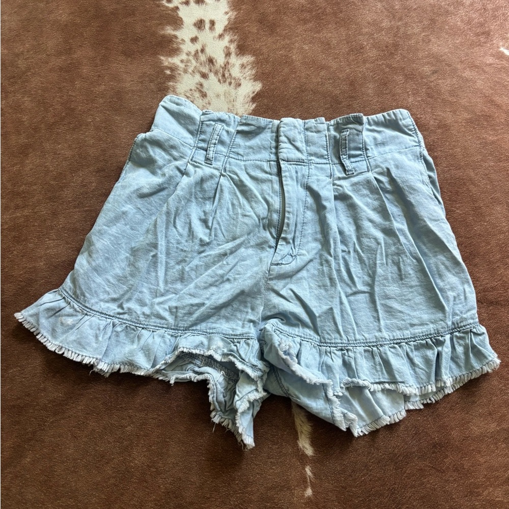 Sincerely Jules High Waist Light Blue Ruffle Shorts